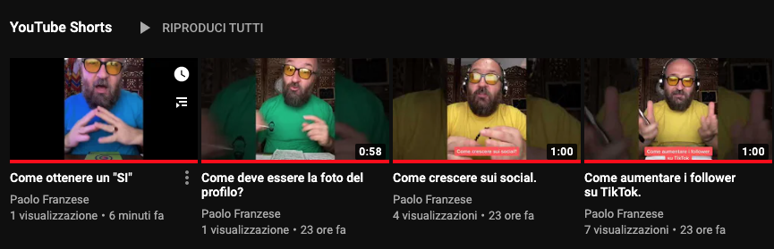 YouTube Shorts del canale Paolo Franzese su YouTube