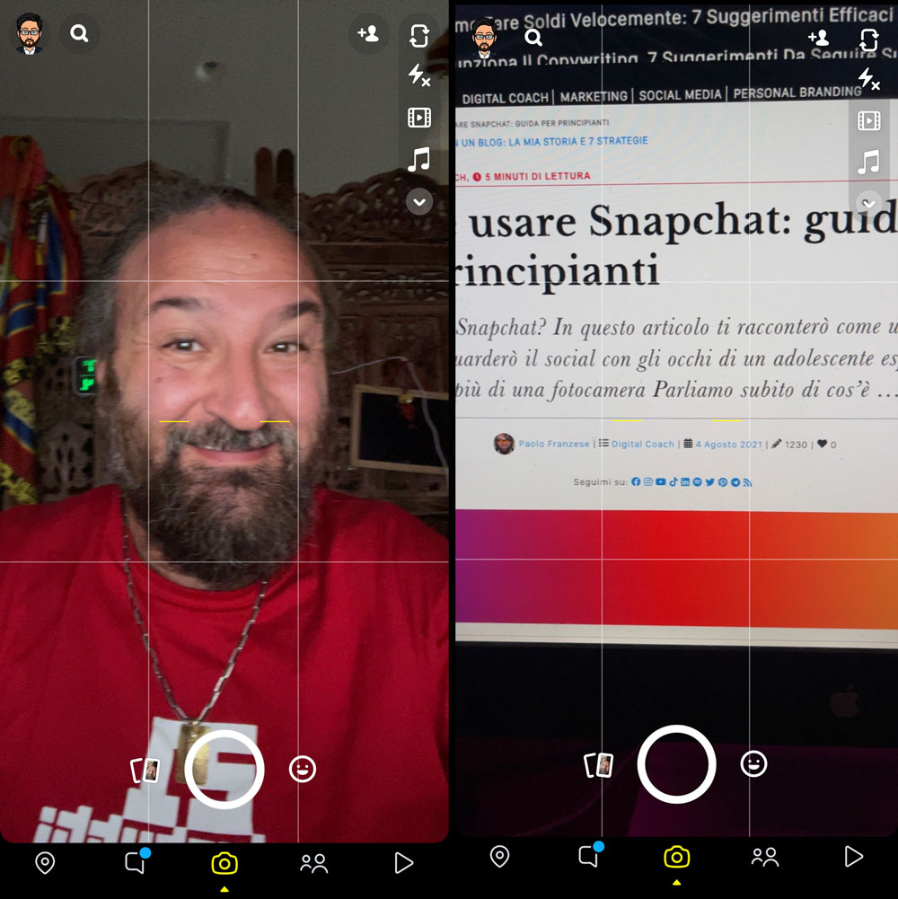 Come usare Snapchat, sezione fotocamera